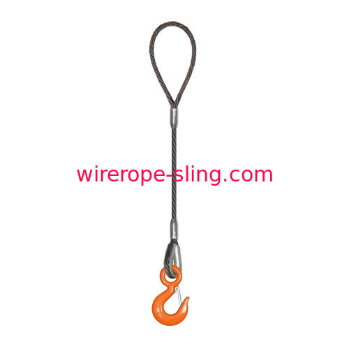7/8" x 20 ft Single Leg Eye & Thimbled Hook Wire Rope Sling - 15200 lbs WLL