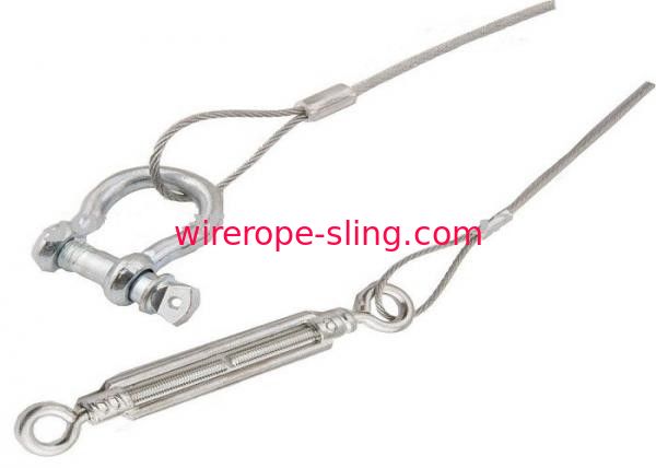 3.0mm - 11mm Diameter Wire Rope Sling Stainless With Shackels / Turnbuckels