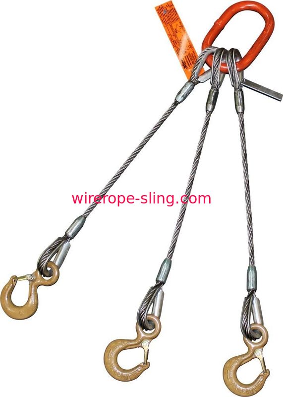 Three Leg Wire Cable Sling Eye Hooks With Safety Latches 1-3/4" Oblong Master Link