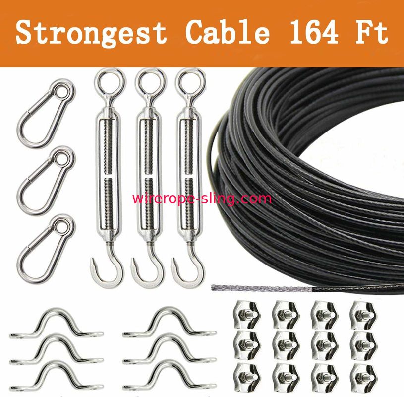 Vinyl - Coated 164 Ft 7x19 Stainless Steel Wire Rope With Turnbuckle And Hooks