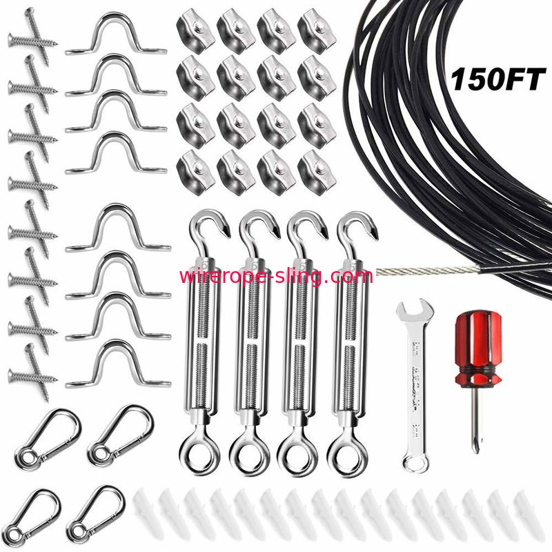 String Light Hanging Kit Coated Steel Wire Rope With 150 FT Suspension Kit