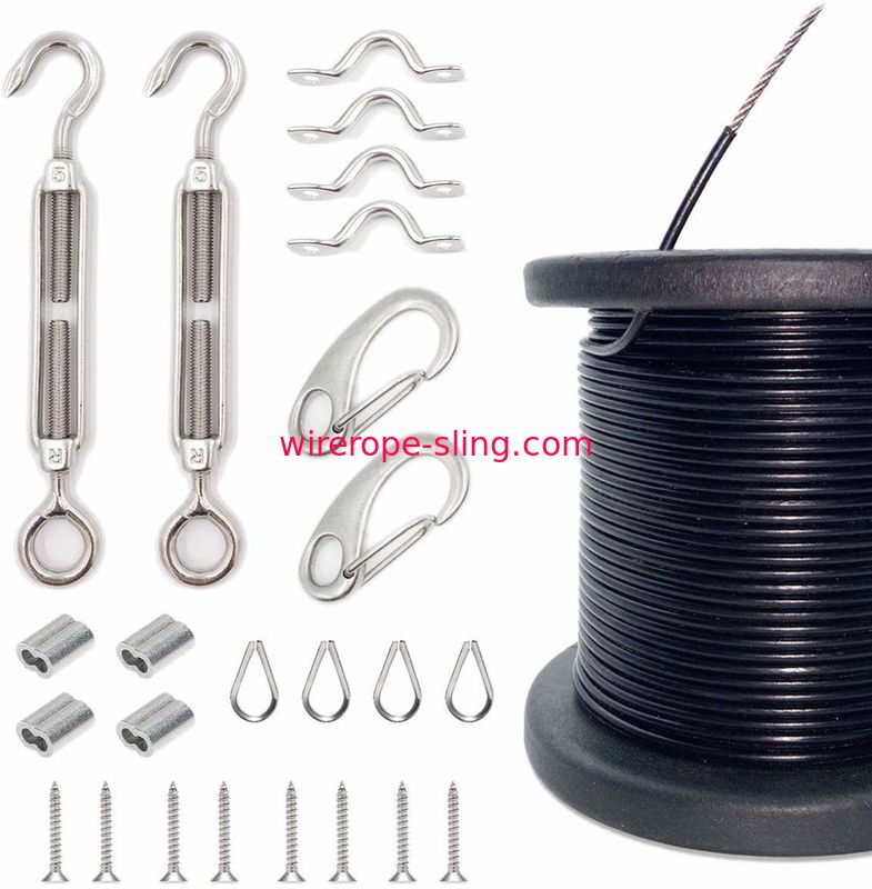 Outdoor Light Guide Wire Rope Assemblies With Turnbuckles And Hooks 110 Ft Cable Kit