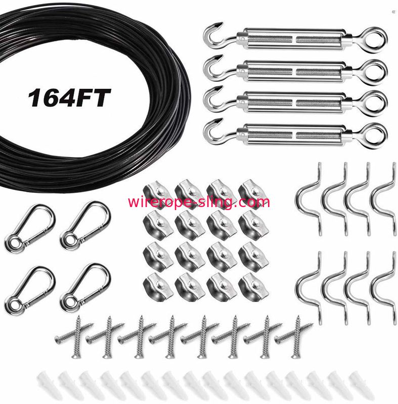 Stainless Steel Hanging Kit 164 FT Coated Wire Rope Assembly Turnbuckle And Hook