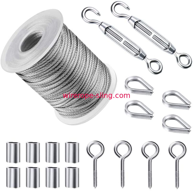 Turnbuckle Wire Tensioner 2mm X 50 FT Wire Rope With Pvc Coating