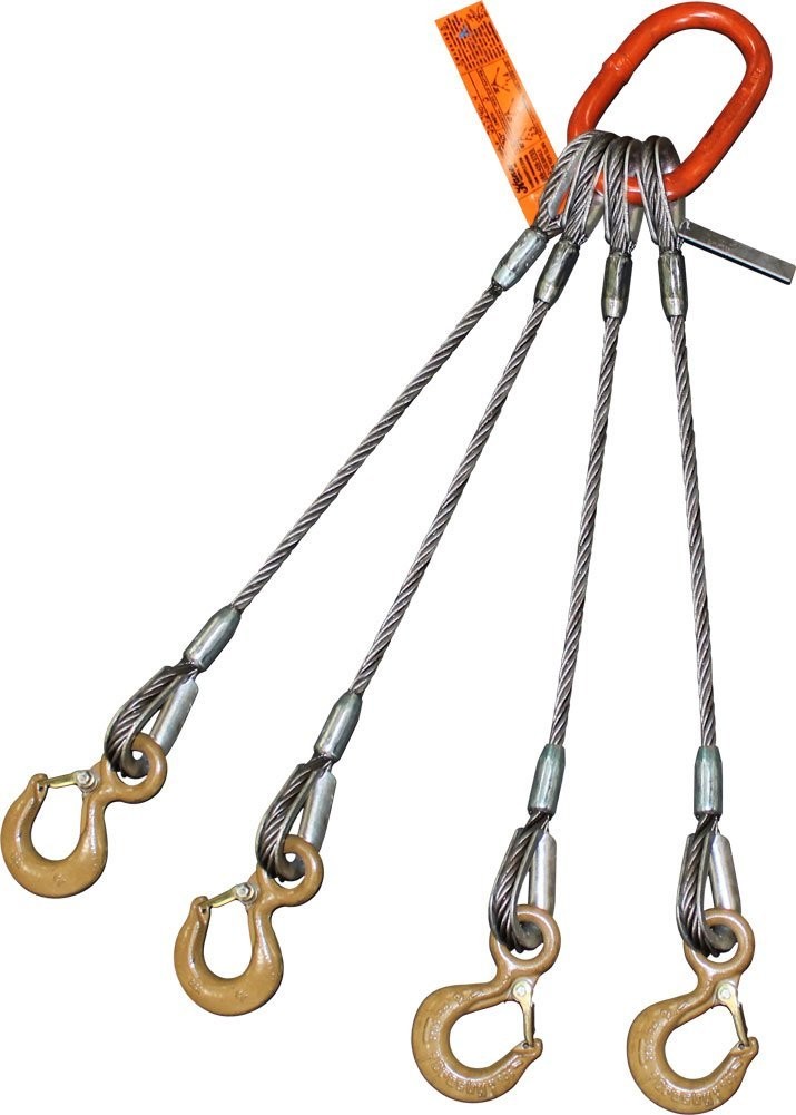 Four - Leg Wire Rope Sling Eye Hooks With Safety Latches Oblong