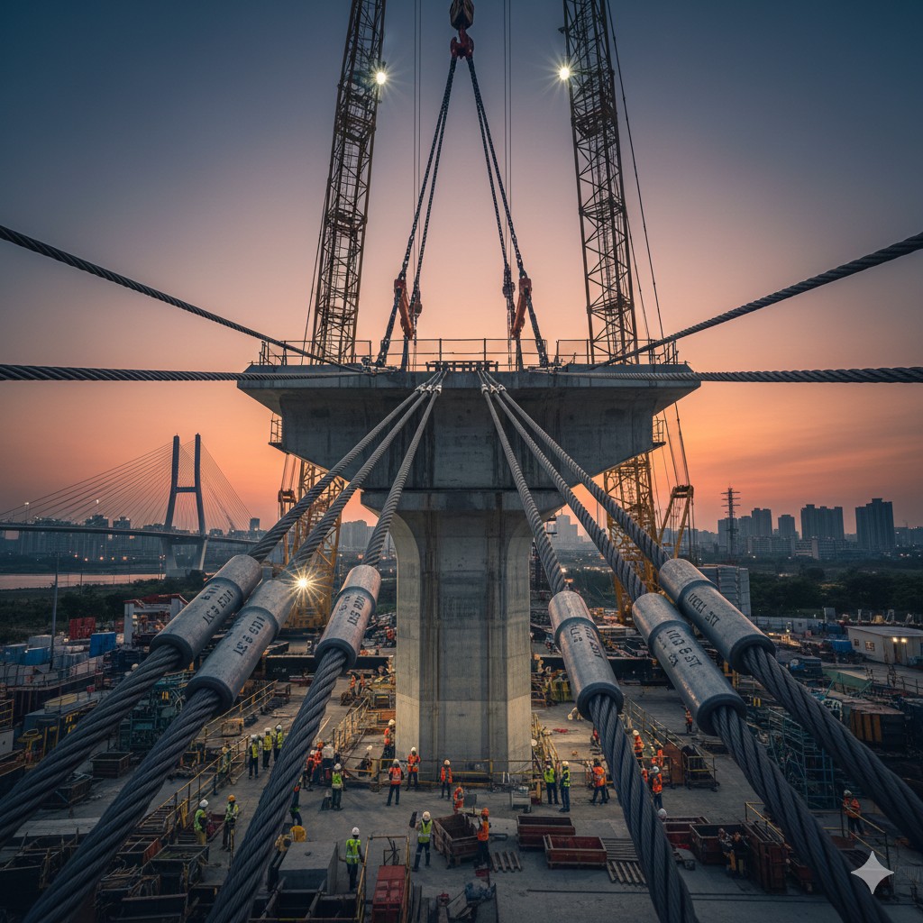 Wire rope supporting heavy lifting in construction and bridge building.jpg