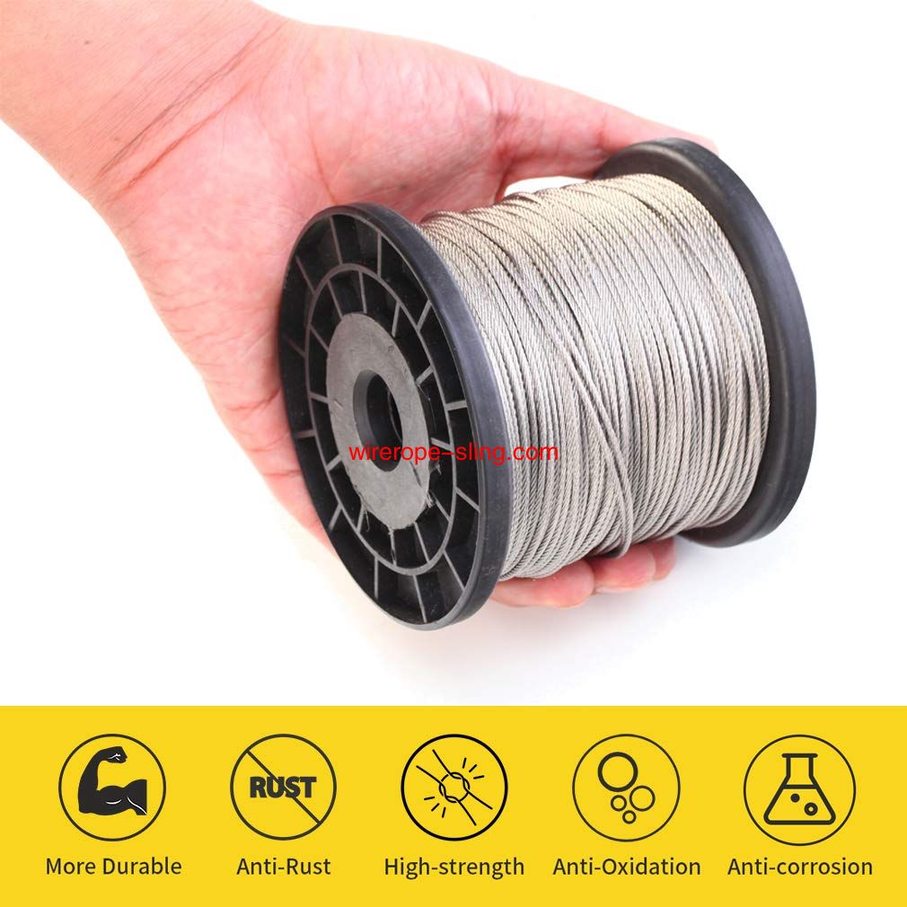 1/16 Wire Rope, 304 Stainless Steel Wire Rope, Aircraft Cable, 328 Feet with 150 Pcs Aluminum Sleeves