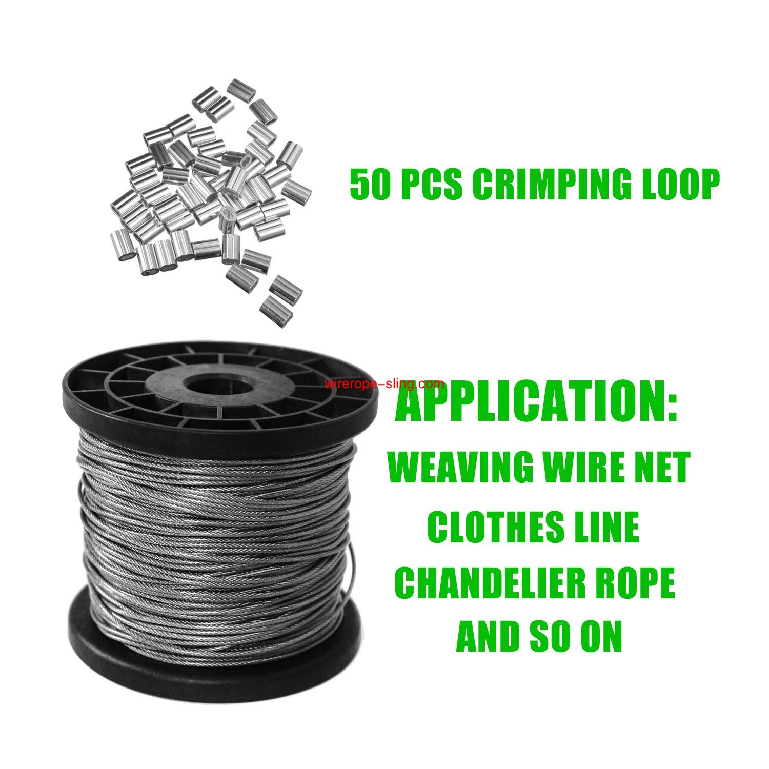 1/16 Inch Vinyl Coated Wire Rope Kit,330 Feet Stainless Steel 304 Wire Rope with 50 PCS Aluminum Crimping Loop and 10 PCS Clamps