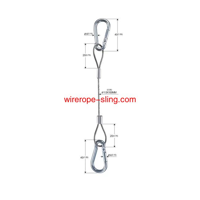 Stainless Steel Wire Rope Cable Slings Lanyard With Double Snap Hooks