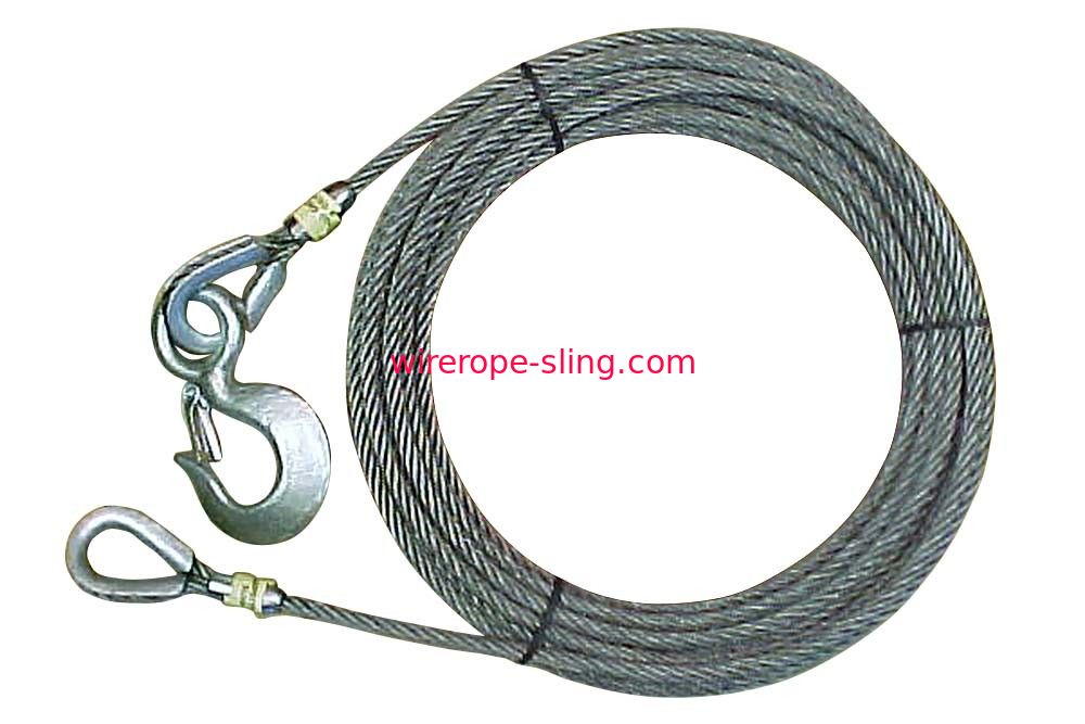 Steel Core Wire Rope Winch , Steel Winch Cable Self Locking Swivel Hooks
