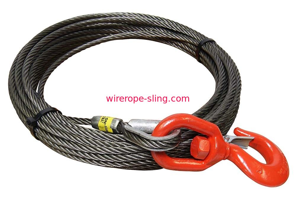 Steel Core Wire Rope Winch , Steel Winch Cable Self Locking Swivel Hooks
