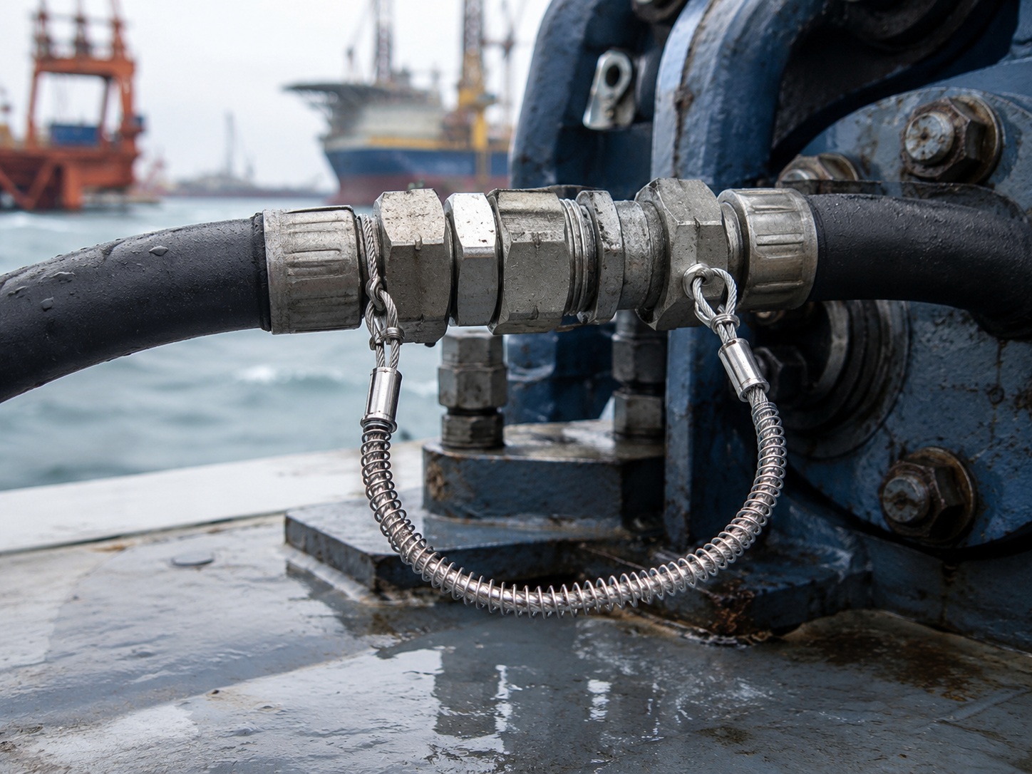 Marine hydraulic hose safety cable for shipyard and offshore maintenance Marine hydraulic hose safety cable for shipyard and offshore maintenance