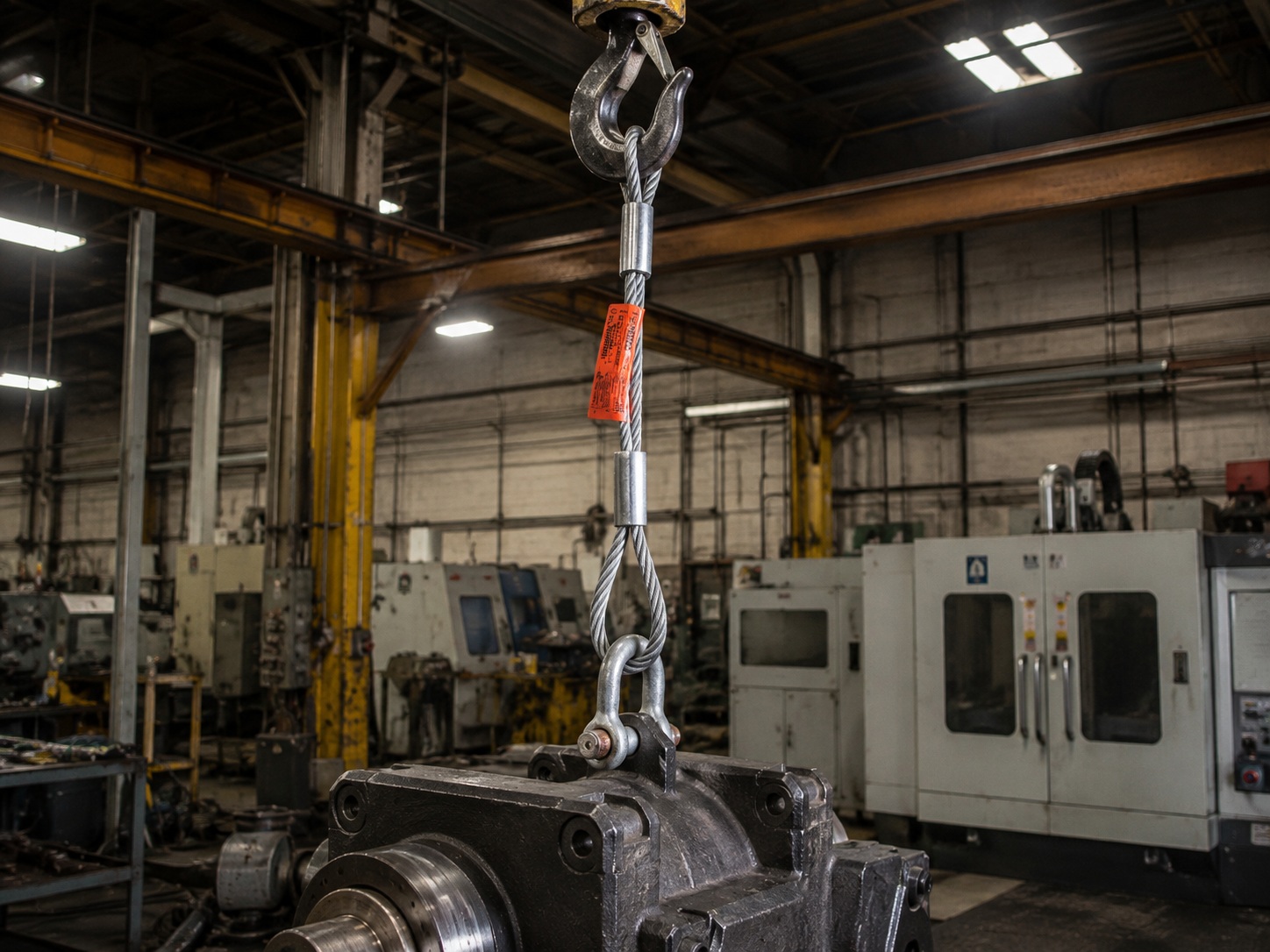 Flemish eye wire rope sling 5/8in x 10ft used for crane lifting machinery handling and industrial rigging