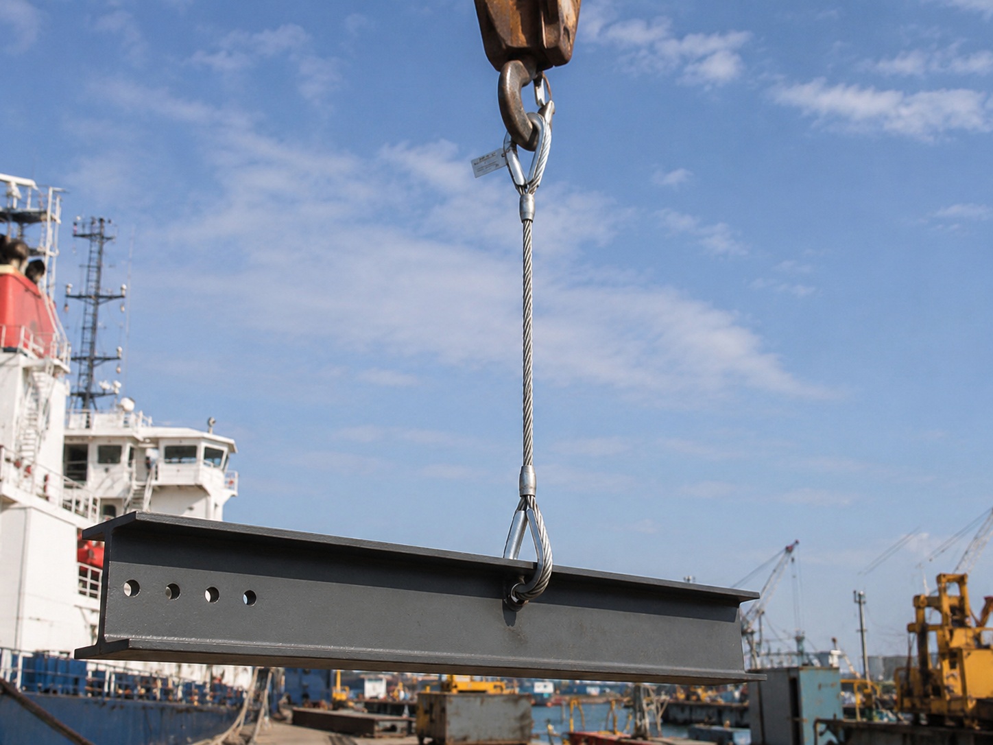 Marine Wire Rope Sling for Shipyard Lifting Marine wire rope sling for shipyard lifting with thimble eyes swaged sleeves and metal tag