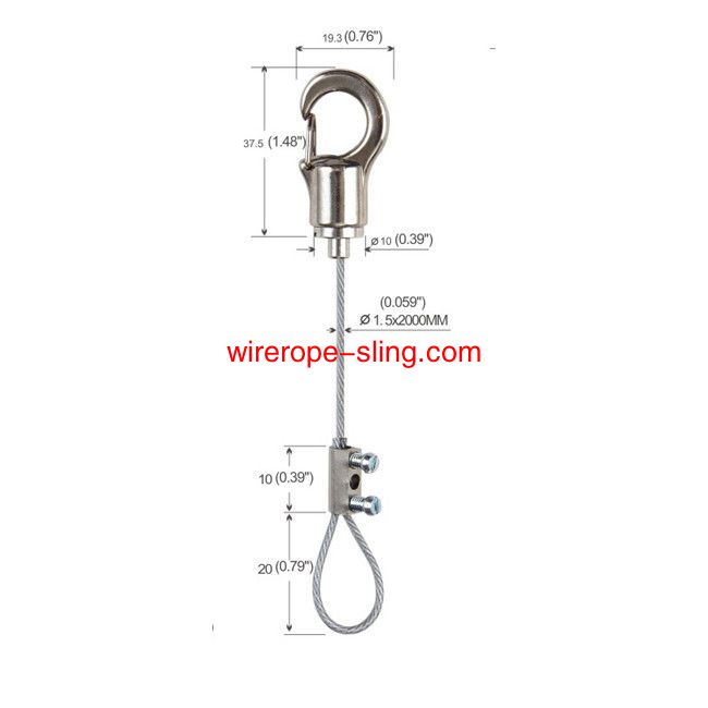 39in Suspended Stainless Steel Wire Rope for Hanging Fixtures W/Brackets  and Fasteners