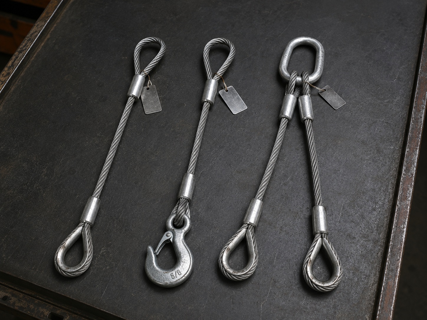 Wire Rope Lifting Sling Options for Buyers Wire rope lifting sling options with thimble eyes hooks and metal tags for industrial buyers