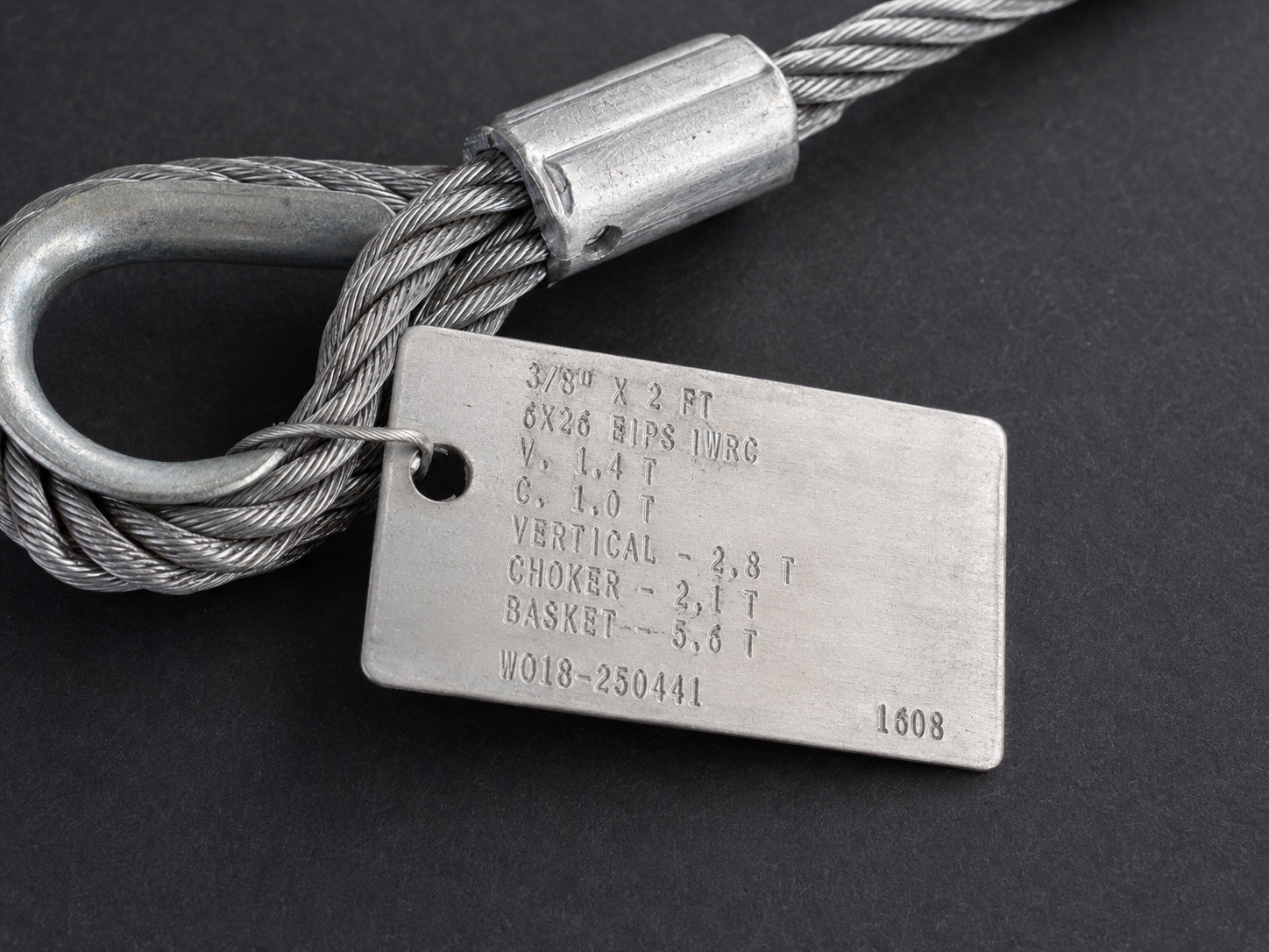 Wire Rope Sling Rated Load Tag Details Wire rope sling rated load identification tag with size construction and lifting information
